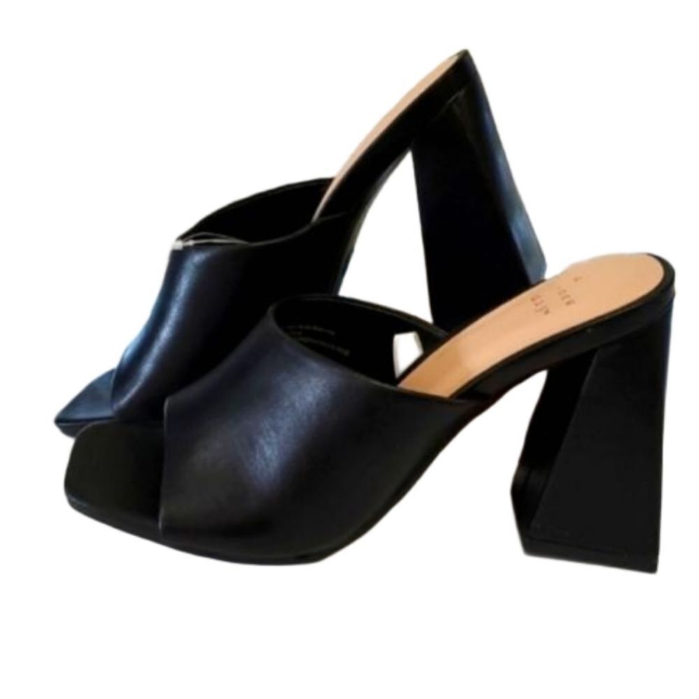 Women's black Memory Foam Open Toe 4inch block heels
